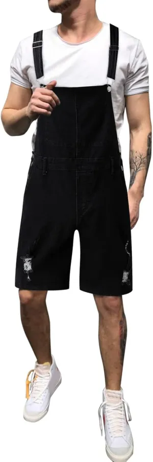QWENTMTNTY Mens Bib Overalls Denim Shorts Relaxed Fit Romper Casual Lightweight Beach Workout Summer Jean Jumpsuit Shorts