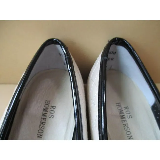 Ros Hommerson Cream Quilted Ballet Black Patent Accent Flats Size Us
