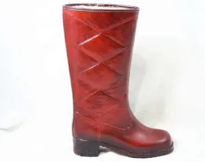 Size 5 Mod 60s Boots - Burnt Orange Waterproof Vinyl - 1960s Street Style - Diamond Pattern - Fleece Lined - Unworn - Deadstock - 43151-1