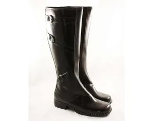 Size 6 Waterproof Boots with Trompe L'Oeil Faux Buckles - Unworn 60s Brown Water Proof Rubber 1960s Boot Fleece Lined Shoes - Deadstock