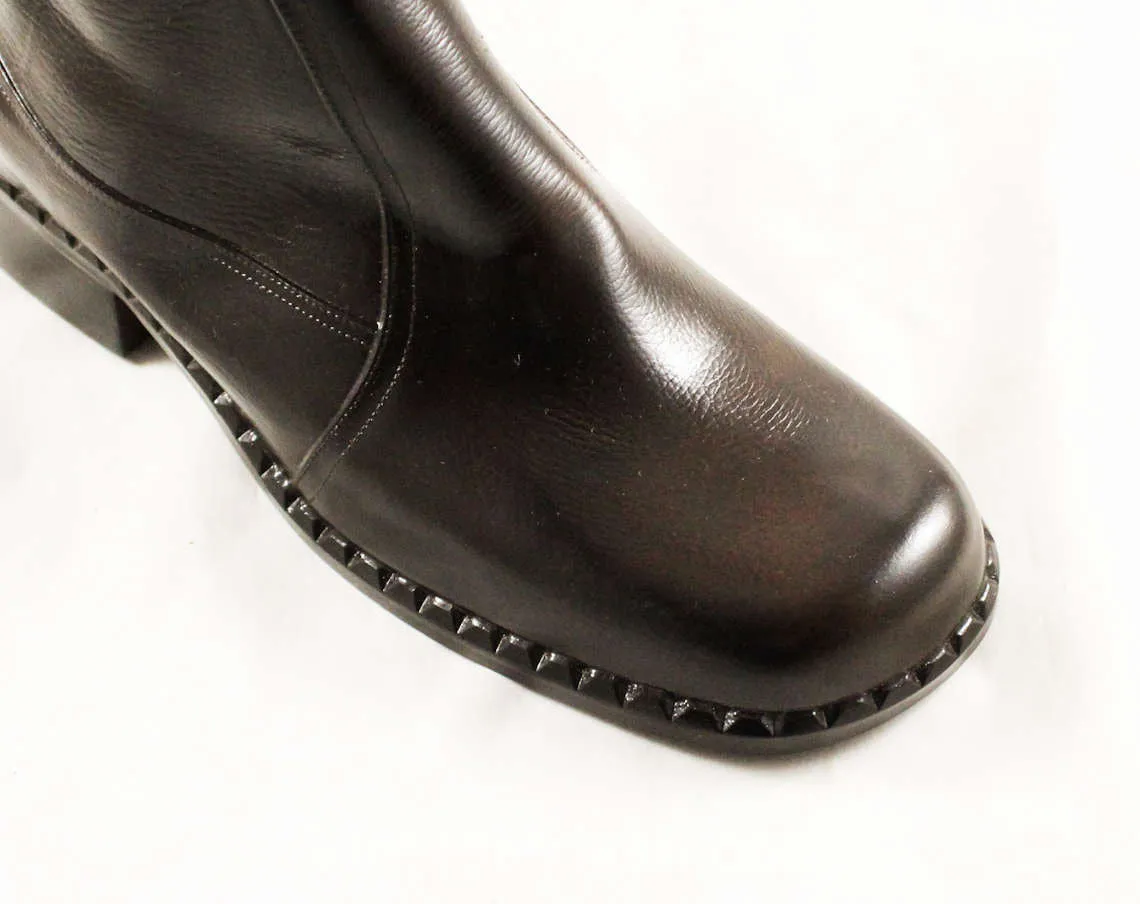 Size 6 Waterproof Boots with Trompe L'Oeil Faux Buckles - Unworn 60s Brown Water Proof Rubber 1960s Boot Fleece Lined Shoes - Deadstock