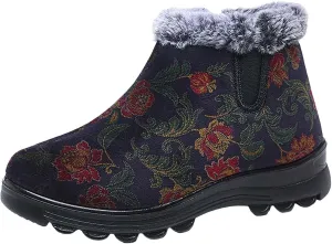 Snow Boot for Women Non-Slip Plush Lined Embroidery Ankle Booties Casual Shoes Winter Padded Warm Women's Boots