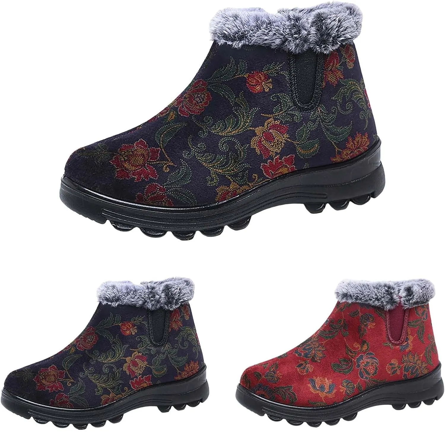 Snow Boot for Women Non-Slip Plush Lined Embroidery Ankle Booties Casual Shoes Winter Padded Warm Women's Boots