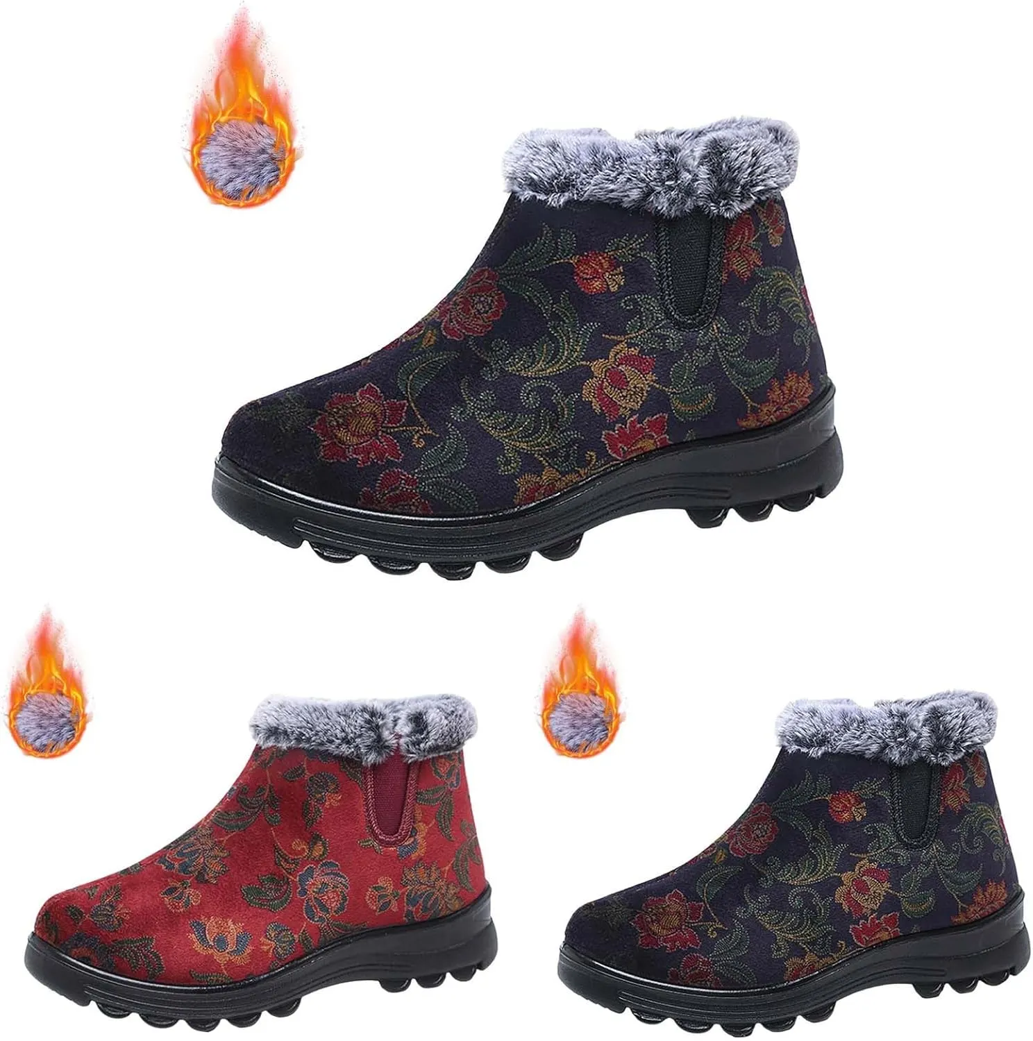 Snow Boot for Women Non-Slip Plush Lined Embroidery Ankle Booties Casual Shoes Winter Padded Warm Women's Boots