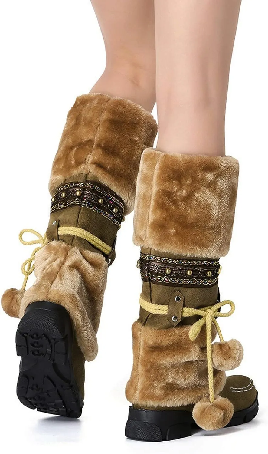 Snow Boots for Women Cute Waterproof Winter Walking Boots for Women Winter Brown Boots for Women