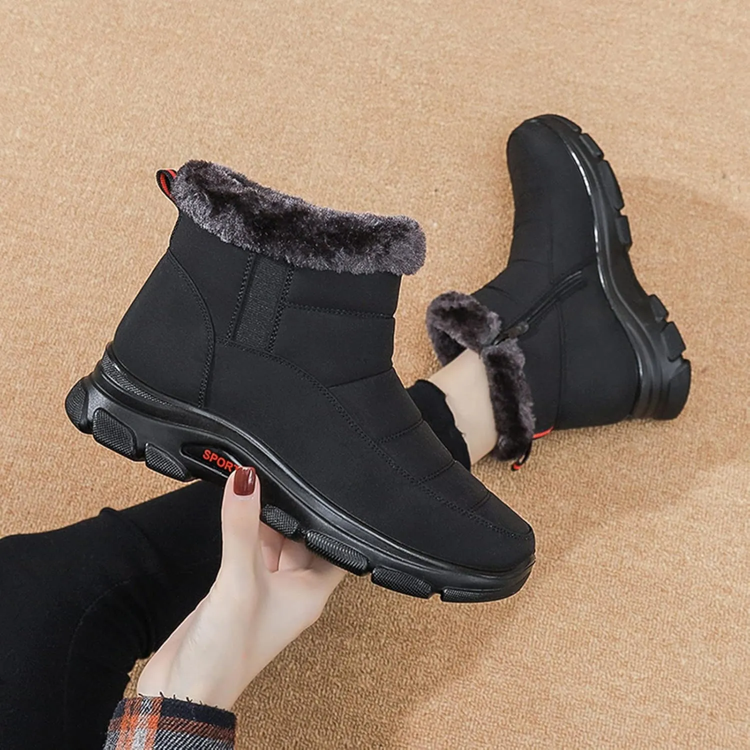 Snow Boots Women Winter Ankle Boots for Women Furry Lined Warm Insulated Comfortable Dressy Booties Waterproof Boots Side Zipper Short Booties Outdoor Shoes for Women Cold-Weather Boots