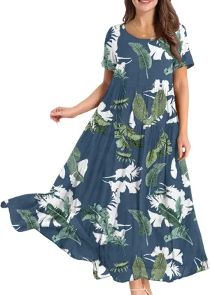 Spring Maxi Dresses for Women 2025, Vacation Flower Print Trendy Elegant Summer Boho Womens Sundresses