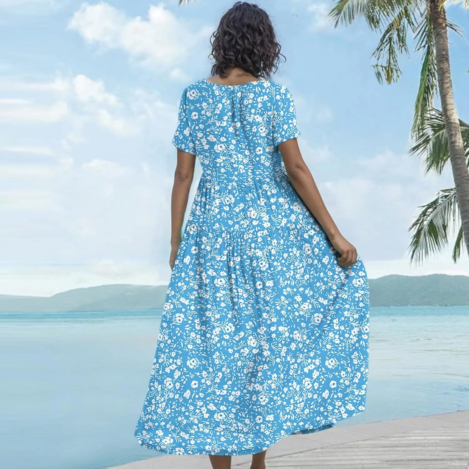 Spring Maxi Dresses for Women 2025, Vacation Flower Print Trendy Elegant Summer Boho Womens Sundresses