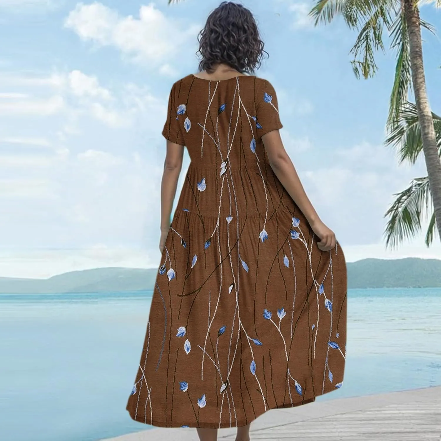 Spring Maxi Dresses for Women 2025, Vacation Flower Print Trendy Elegant Summer Boho Womens Sundresses