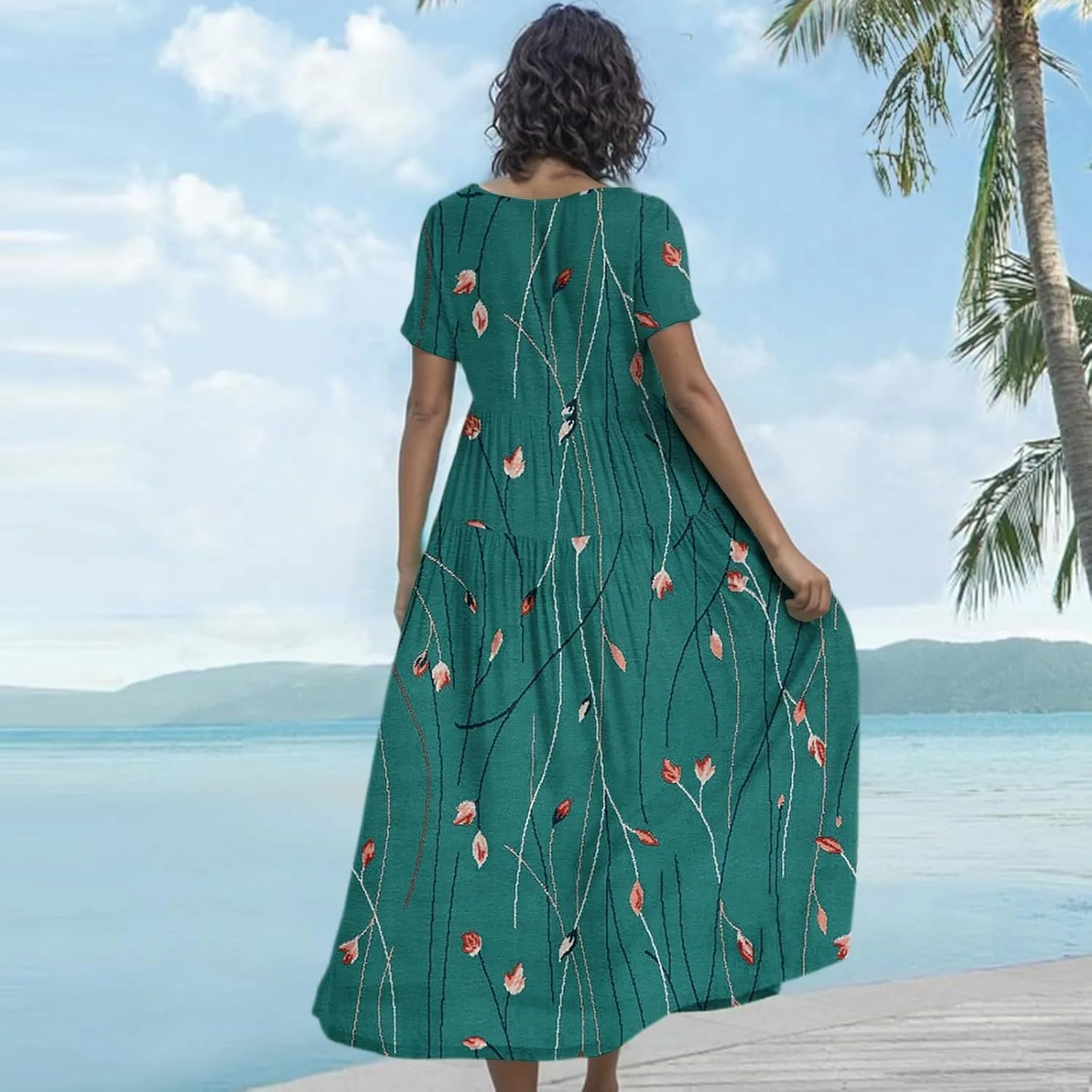 Spring Maxi Dresses for Women 2025, Vacation Flower Print Trendy Elegant Summer Boho Womens Sundresses