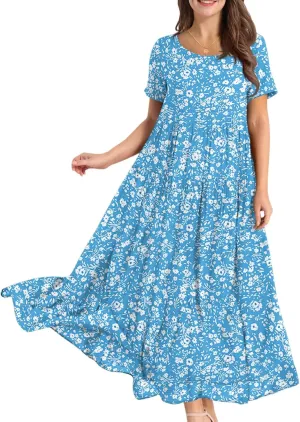 Spring Maxi Dresses for Women 2025, Vacation Flower Print Trendy Elegant Summer Boho Womens Sundresses