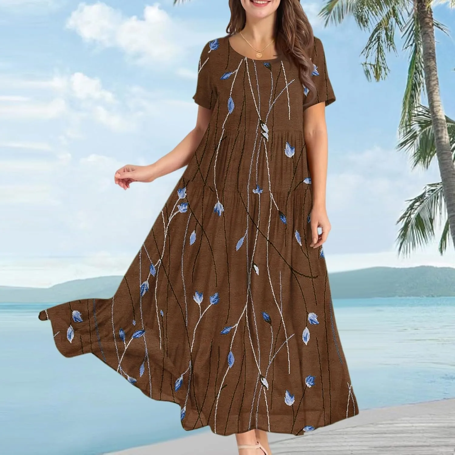 Spring Maxi Dresses for Women 2025, Vacation Flower Print Trendy Elegant Summer Boho Womens Sundresses