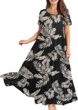 Spring Maxi Dresses for Women 2025, Vacation Flower Print Trendy Elegant Summer Boho Womens Sundresses