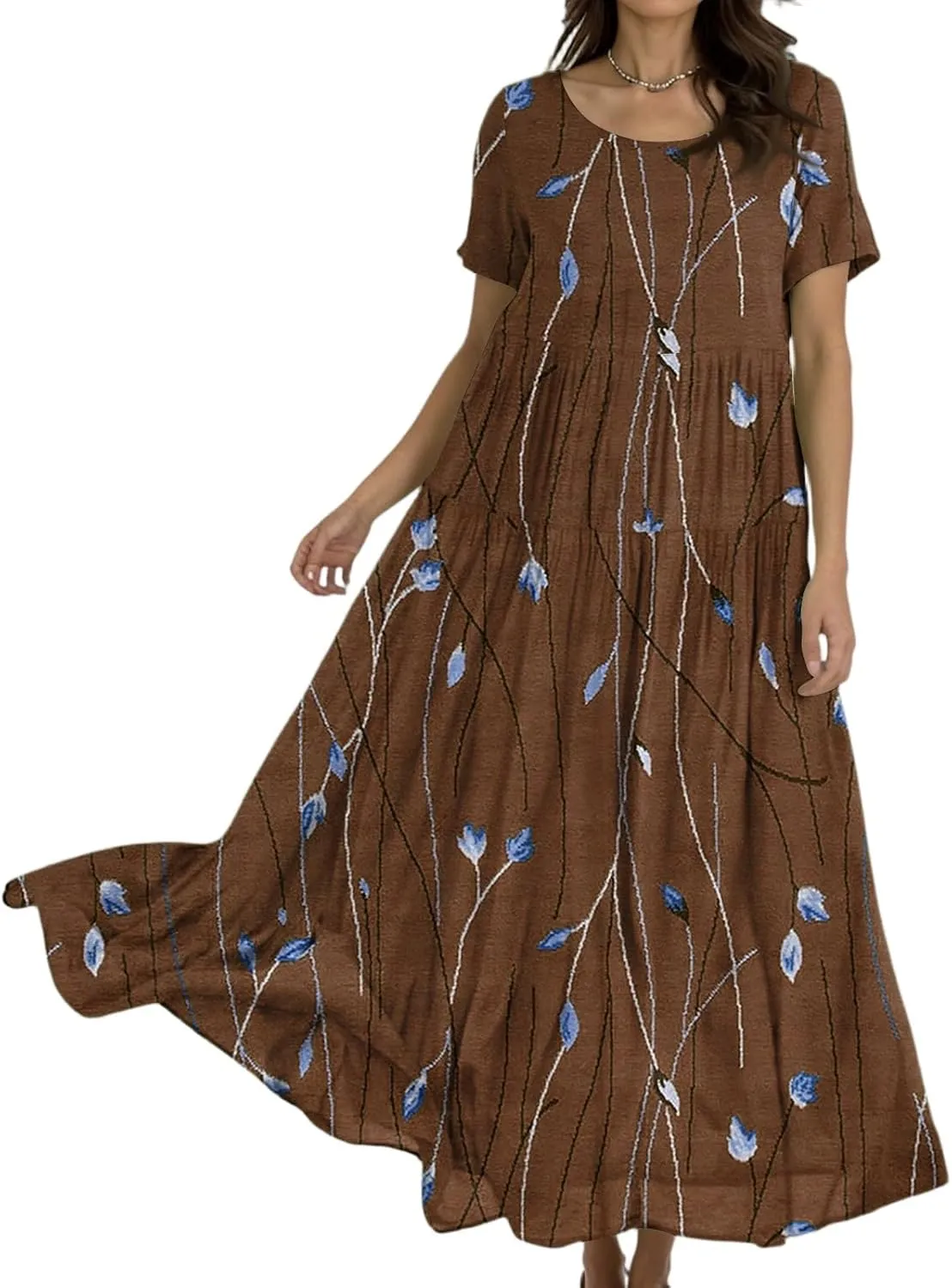 Spring Maxi Dresses for Women 2025, Vacation Flower Print Trendy Elegant Summer Boho Womens Sundresses