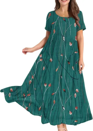 Spring Maxi Dresses for Women 2025, Vacation Flower Print Trendy Elegant Summer Boho Womens Sundresses