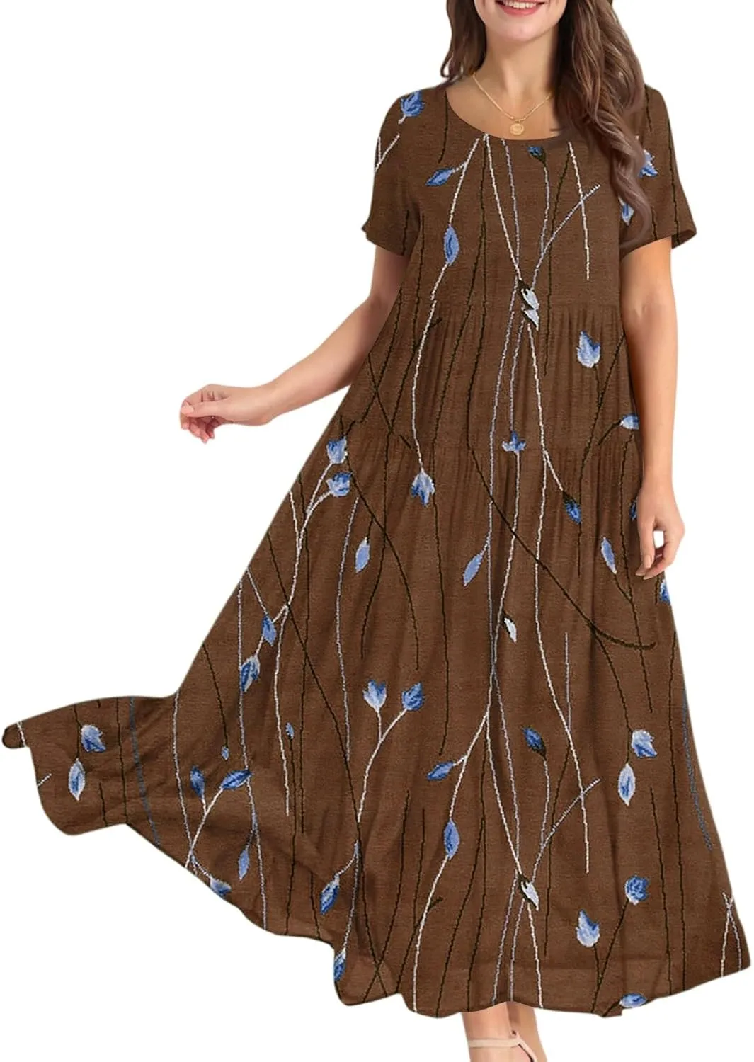 Spring Maxi Dresses for Women 2025, Vacation Flower Print Trendy Elegant Summer Boho Womens Sundresses