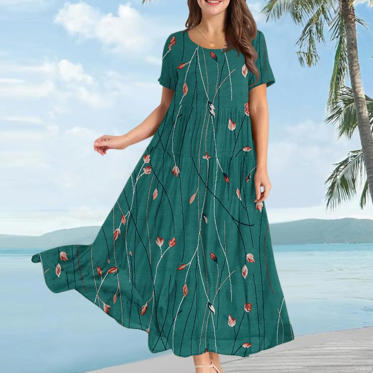 Spring Maxi Dresses for Women 2025, Vacation Flower Print Trendy Elegant Summer Boho Womens Sundresses