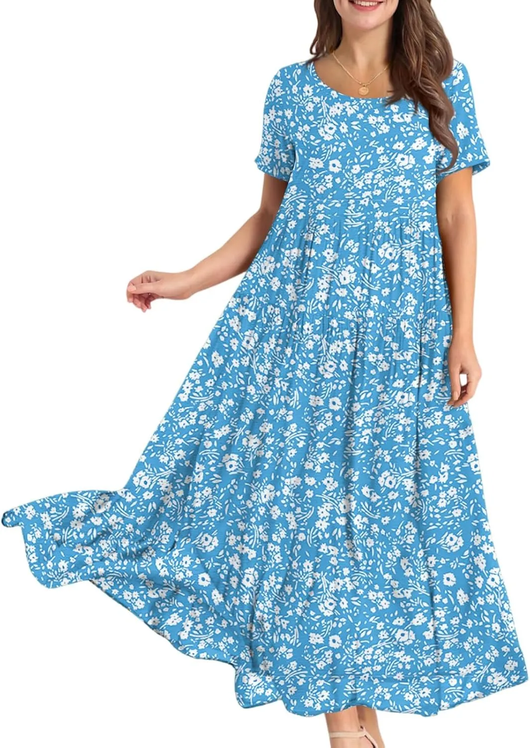 Spring Maxi Dresses for Women 2025, Vacation Flower Print Trendy Elegant Summer Boho Womens Sundresses