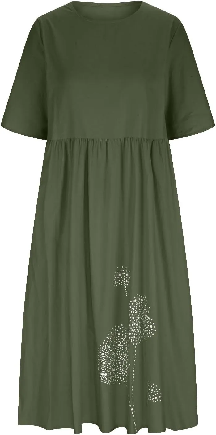 T Shirt Dress for Women 2025 Plus Size Casual Floral Print Summer Dress Comfy Loose Fit Long Dresses with Pockets