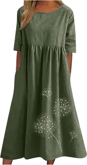 T Shirt Dress for Women 2025 Plus Size Casual Floral Print Summer Dress Comfy Loose Fit Long Dresses with Pockets