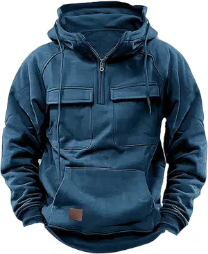 Tactical Sweatshirts Men Hoodies 1/4 Zip Winter Long Sleeve Workout Gym Cargo Pullover Sports Outdoor Winter Jacket