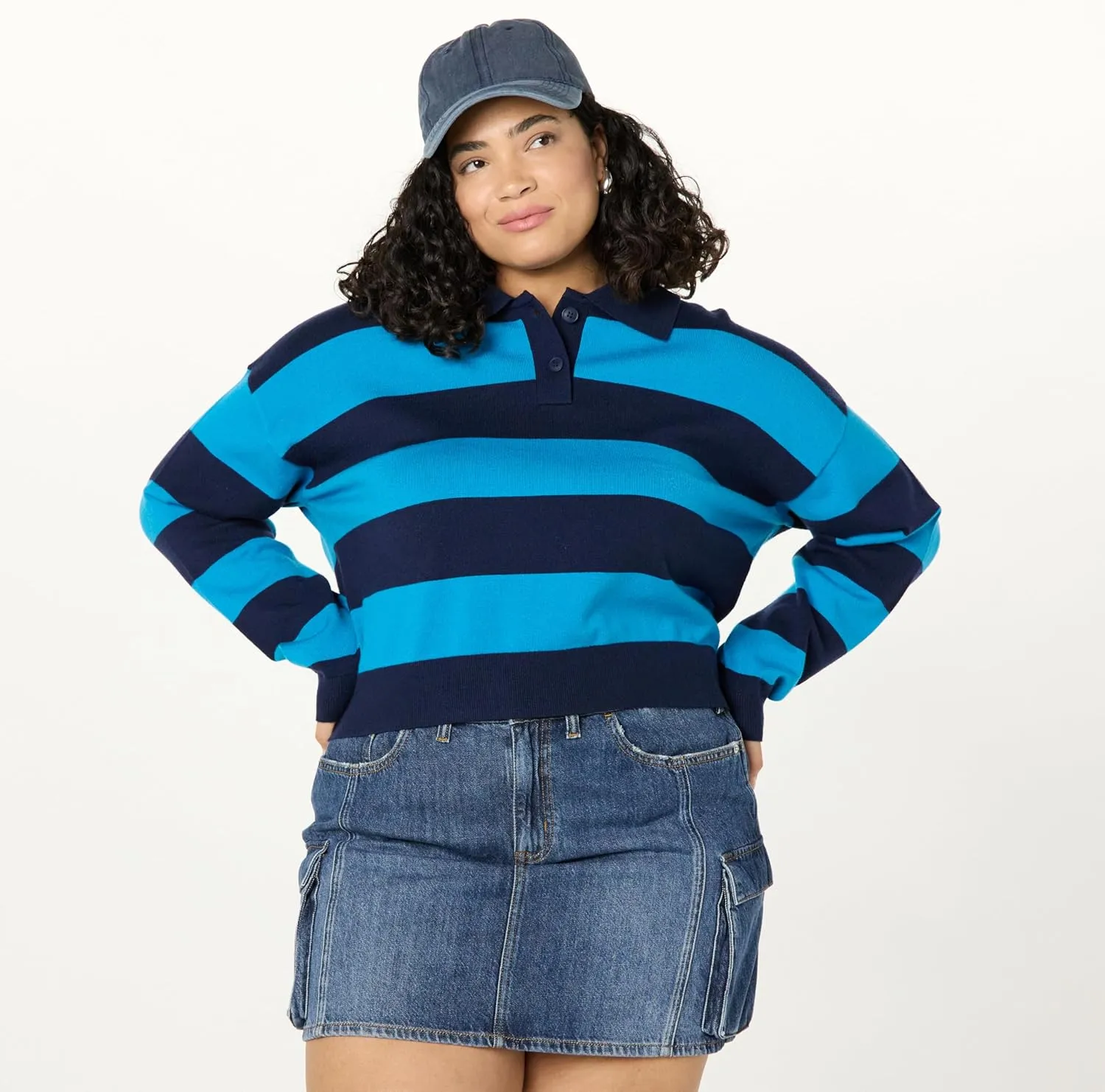 The Drop Women's Joan Splitneck Polo Long Sleeve Sweater