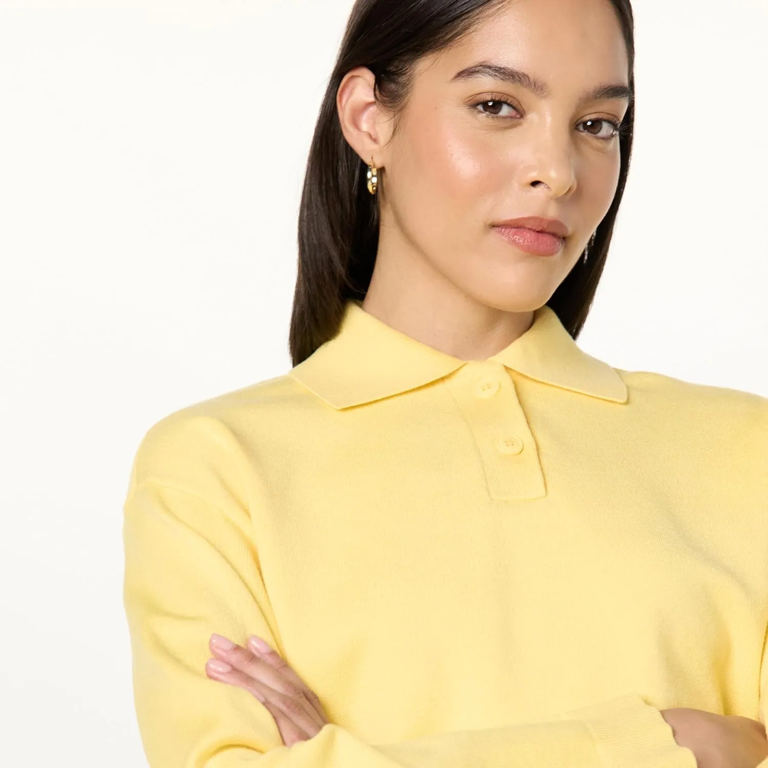 The Drop Women's Joan Splitneck Polo Long Sleeve Sweater