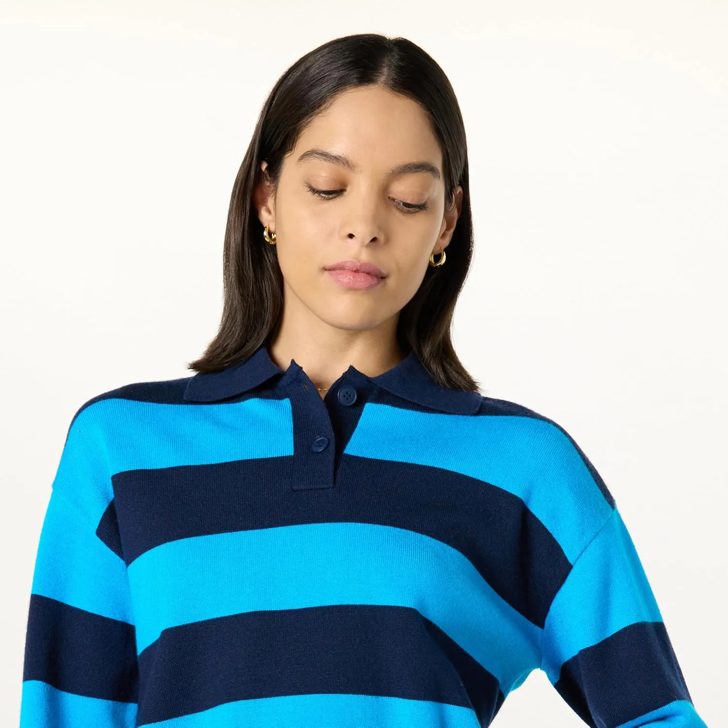 The Drop Women's Joan Splitneck Polo Long Sleeve Sweater
