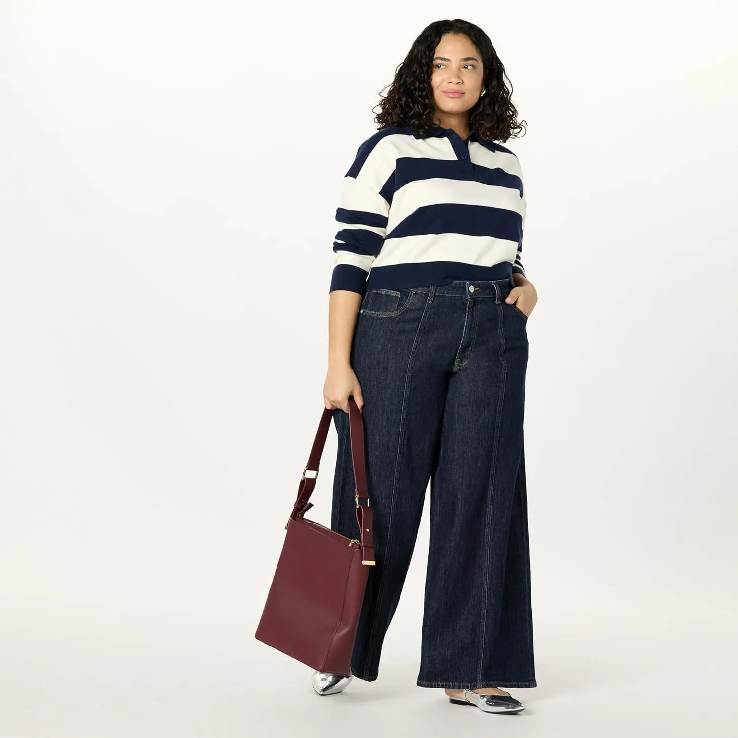 The Drop Women's Joan Splitneck Polo Long Sleeve Sweater