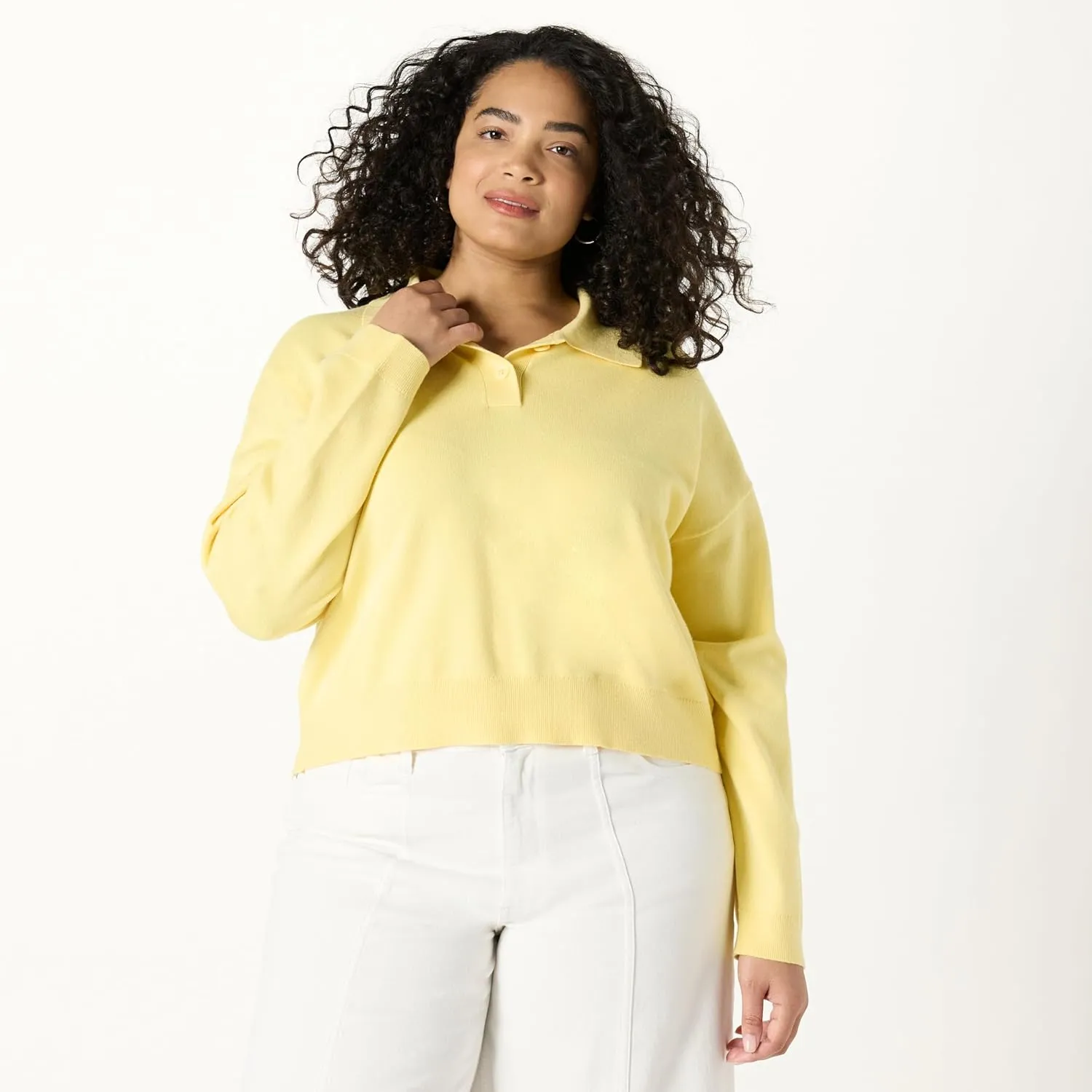 The Drop Women's Joan Splitneck Polo Long Sleeve Sweater