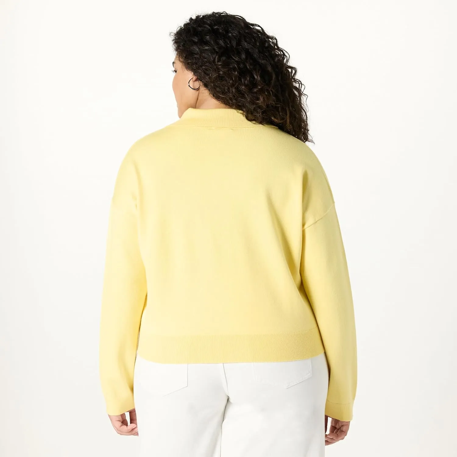 The Drop Women's Joan Splitneck Polo Long Sleeve Sweater