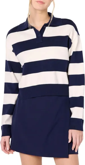 The Drop Women's Joan Splitneck Polo Long Sleeve Sweater