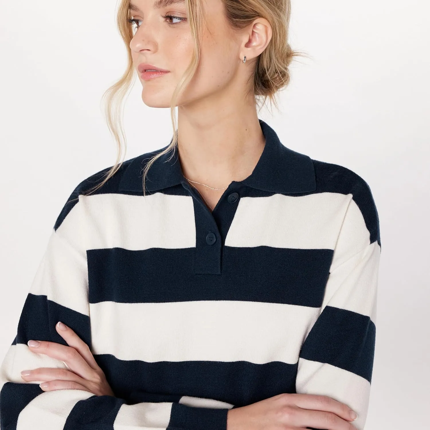The Drop Women's Joan Splitneck Polo Long Sleeve Sweater