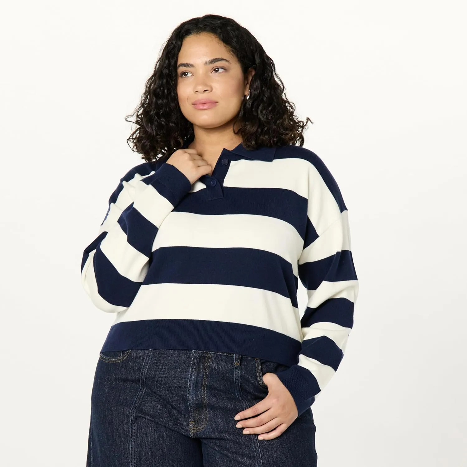 The Drop Women's Joan Splitneck Polo Long Sleeve Sweater