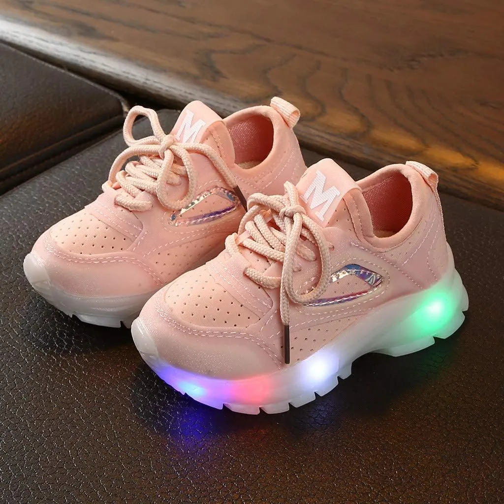 Toddler Kids Led Luminous Sport Shoes 15M-6T Little Boy Girl Solid Breathable Mesh Fashion Run Sneakers Shoes