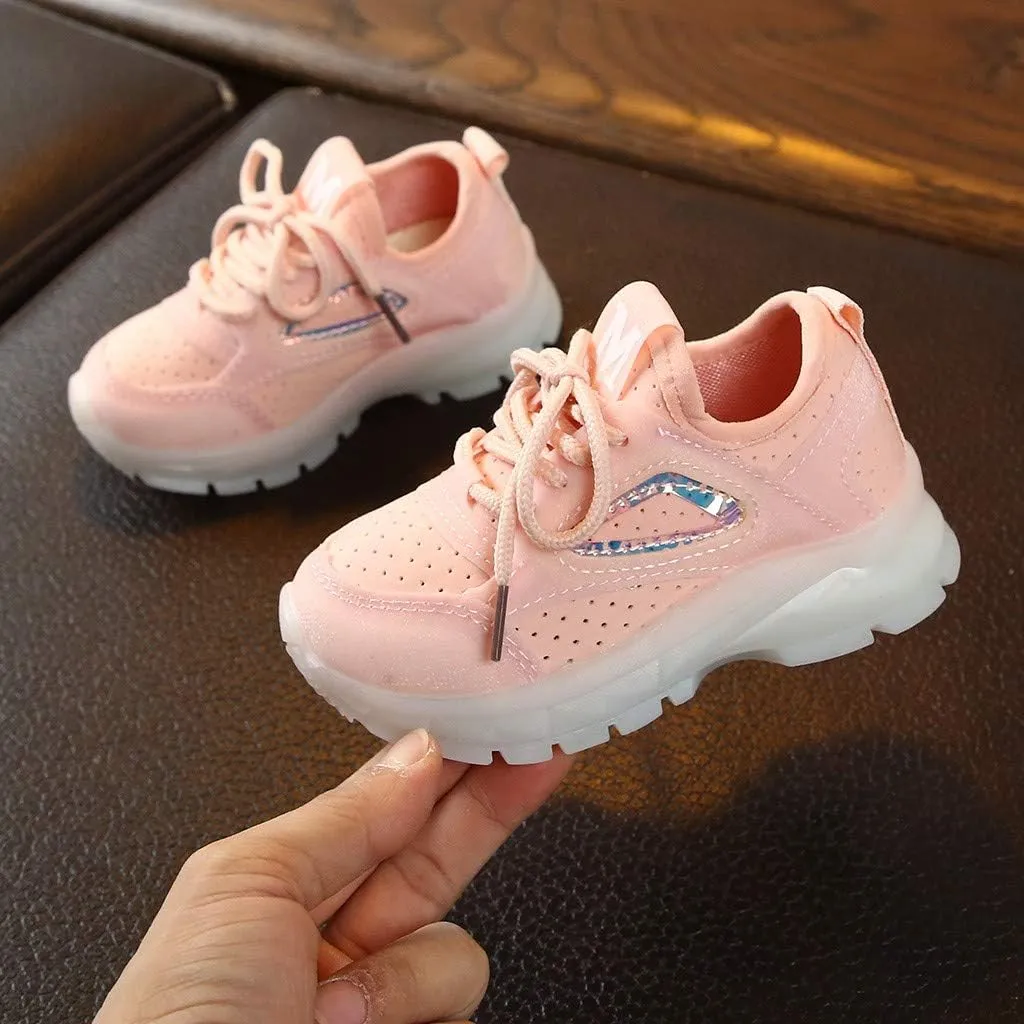 Toddler Kids Led Luminous Sport Shoes 15M-6T Little Boy Girl Solid Breathable Mesh Fashion Run Sneakers Shoes