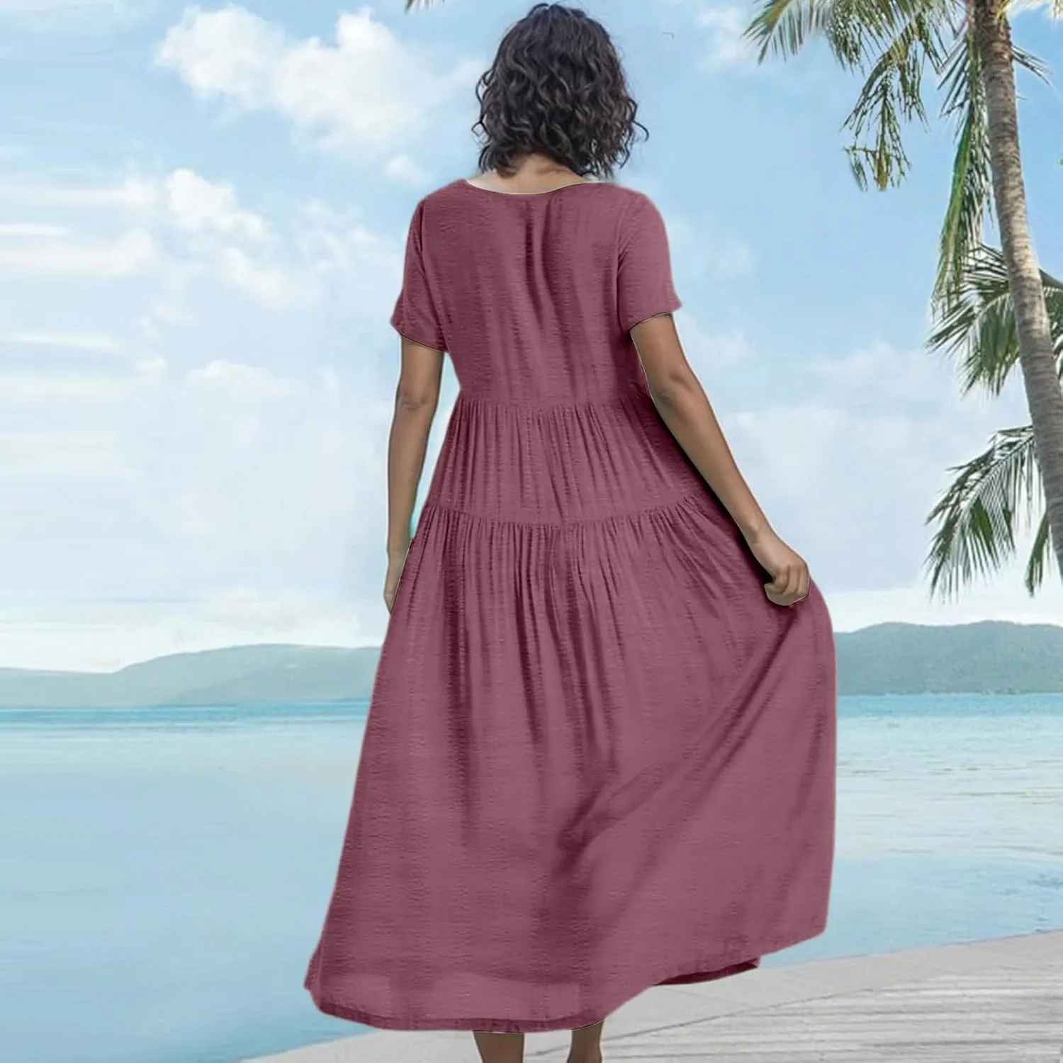 Trendy Dresses for Women 2025, Elegant Spring Beach Boho Summer Flower Print Sundress