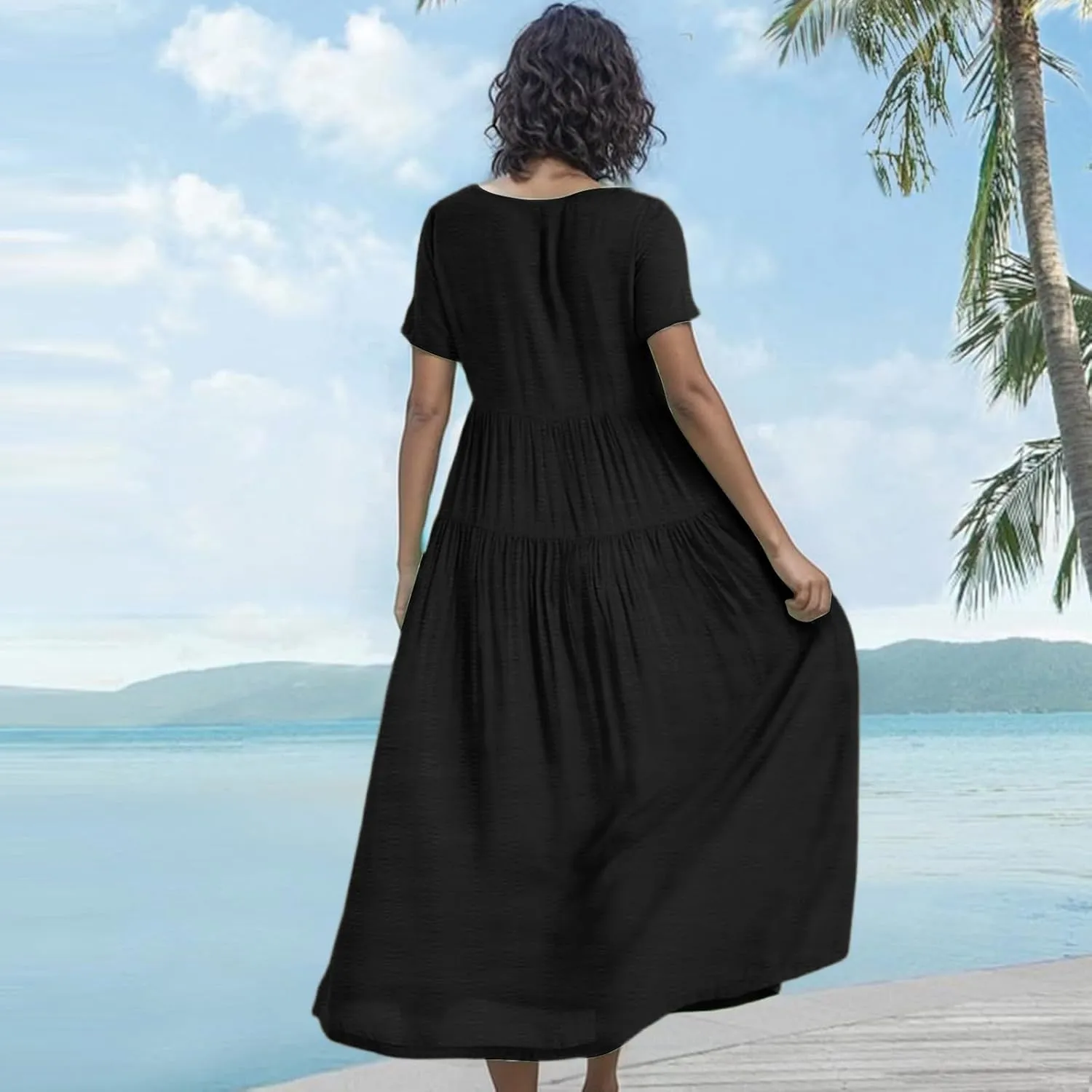 Trendy Dresses for Women 2025, Elegant Spring Beach Boho Summer Flower Print Sundress