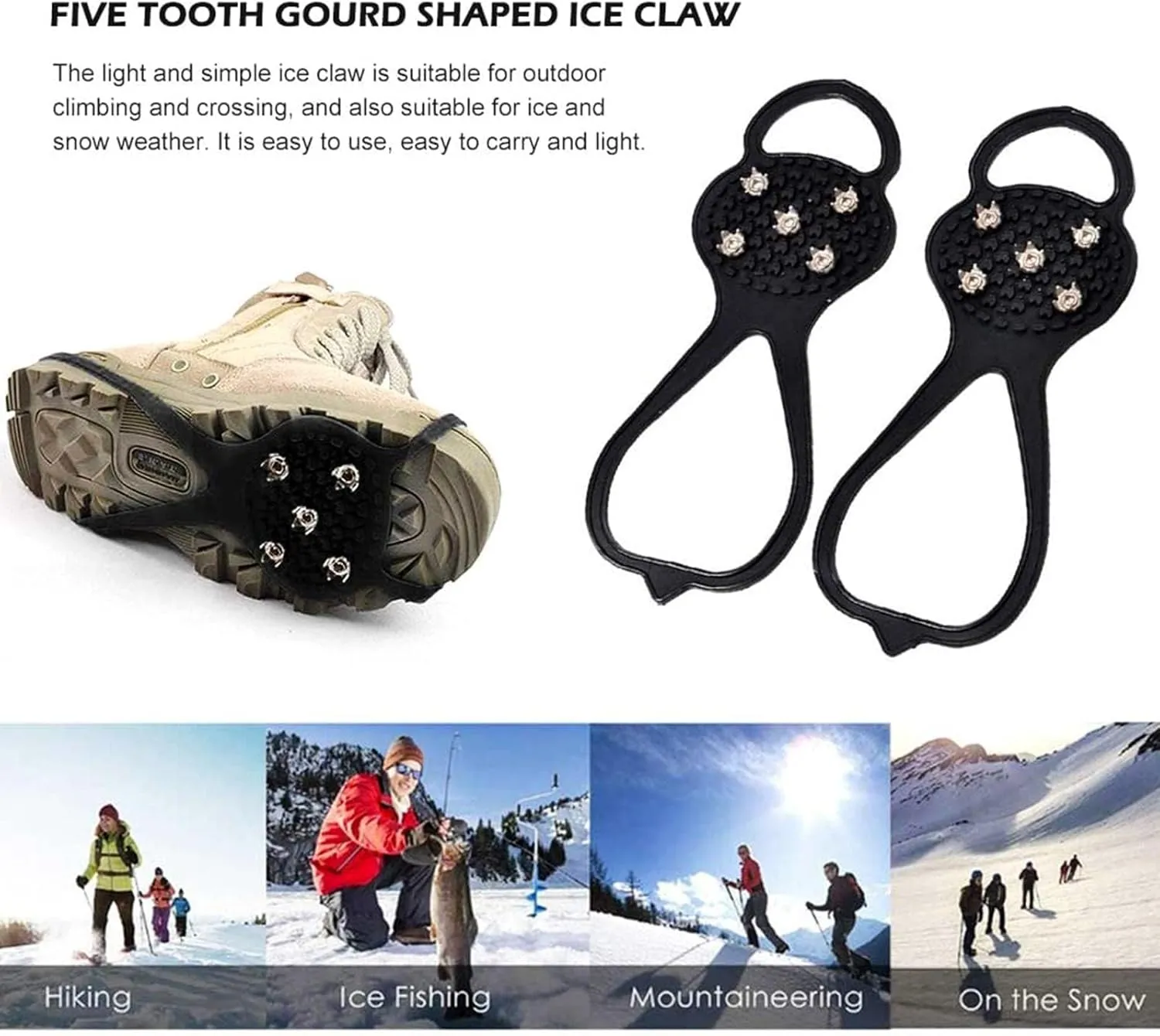 Universal Non-Slip Gripper Spikes, New Non Slip Gripper Spikes for Shoes, Traction Cleats Ice Snow Grips Anti Slip Silicone for Hiking Walking Climbing Fishing