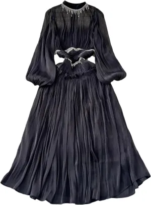 Women Dress Bodycon Tassel Elegant Evening Party Dresses Long Sleeve O-Neck Dresses