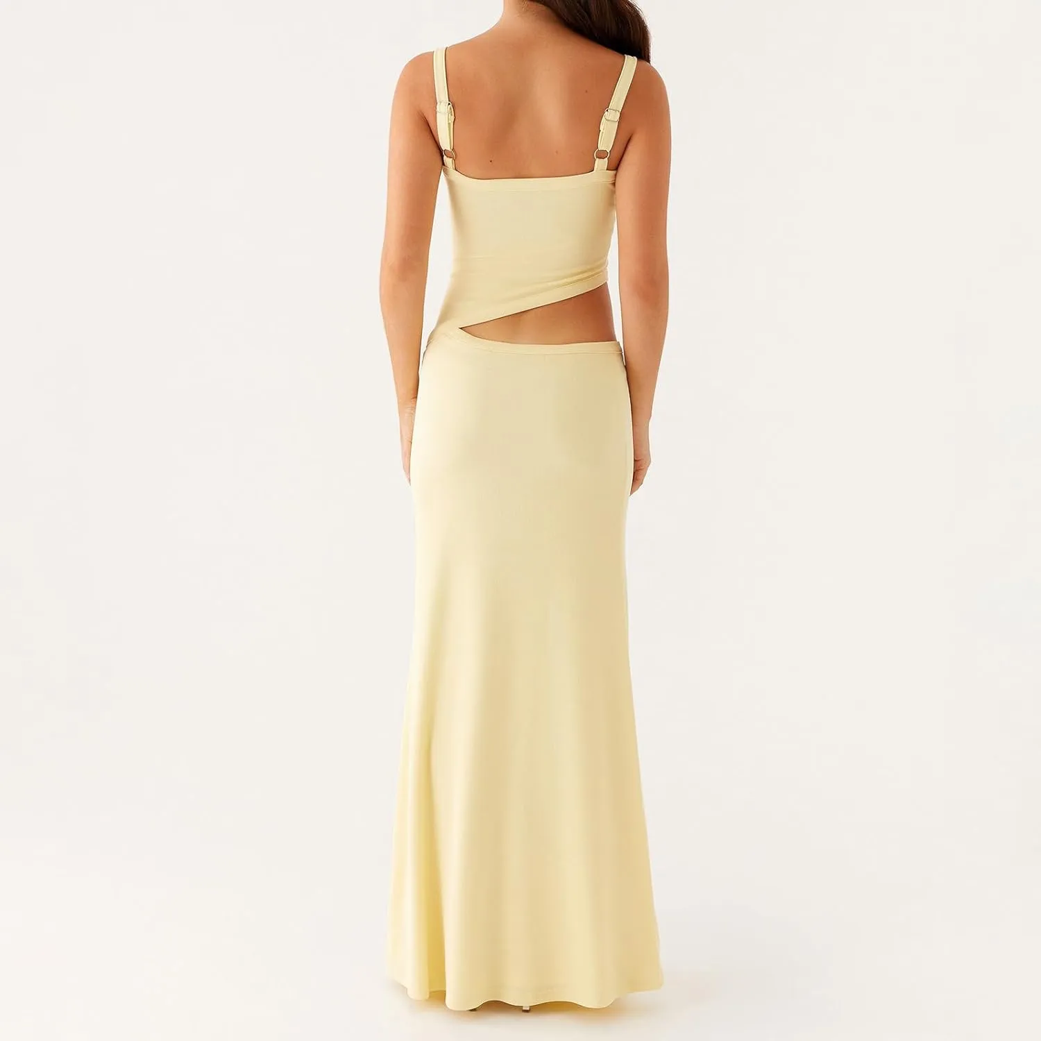 Women Sexy Spaghetti Strap Maxi Dresses Cutout Bodycon Cami Long Slip Dress Sleeveless Backless Slim Fit Cami Dress