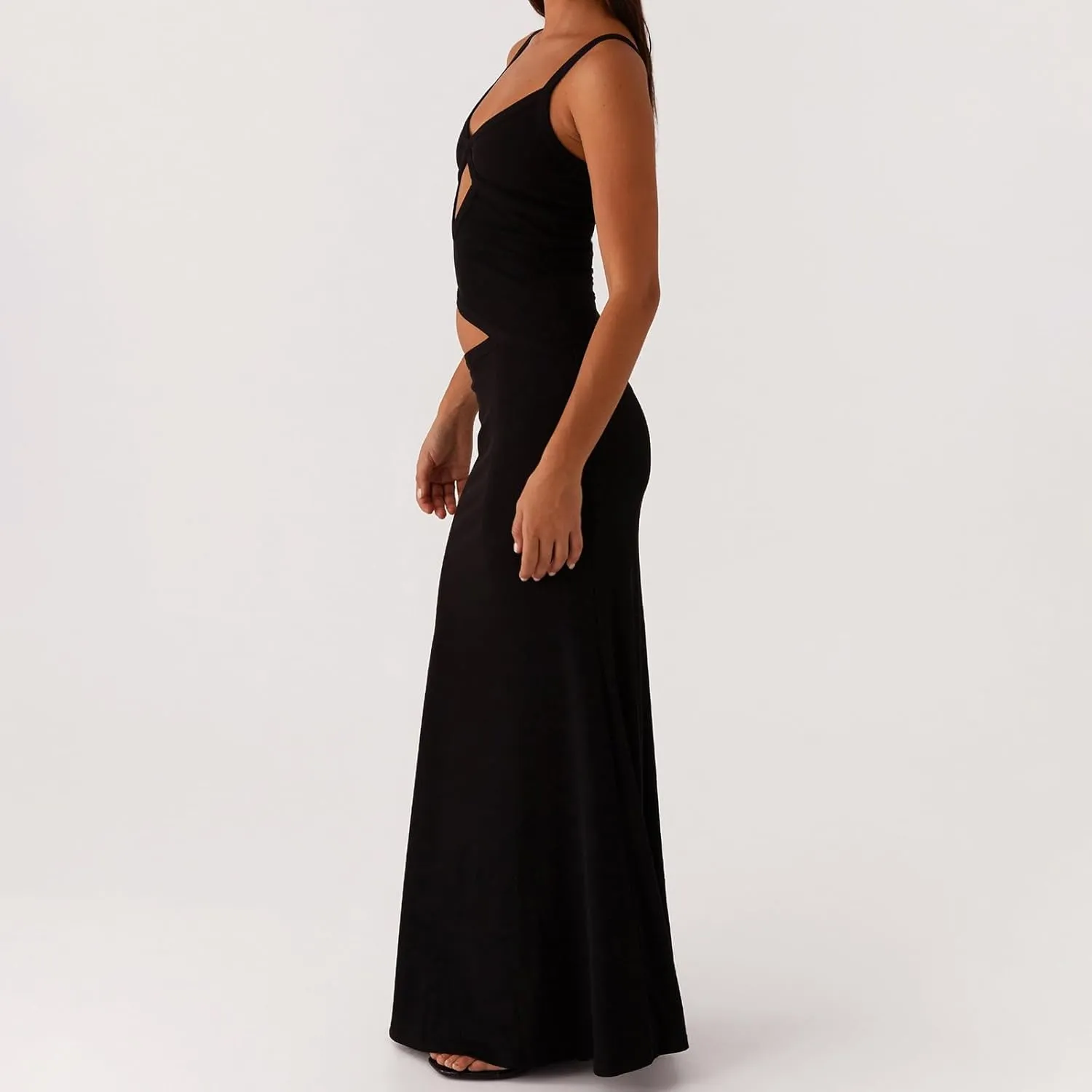 Women Sexy Spaghetti Strap Maxi Dresses Cutout Bodycon Cami Long Slip Dress Sleeveless Backless Slim Fit Cami Dress