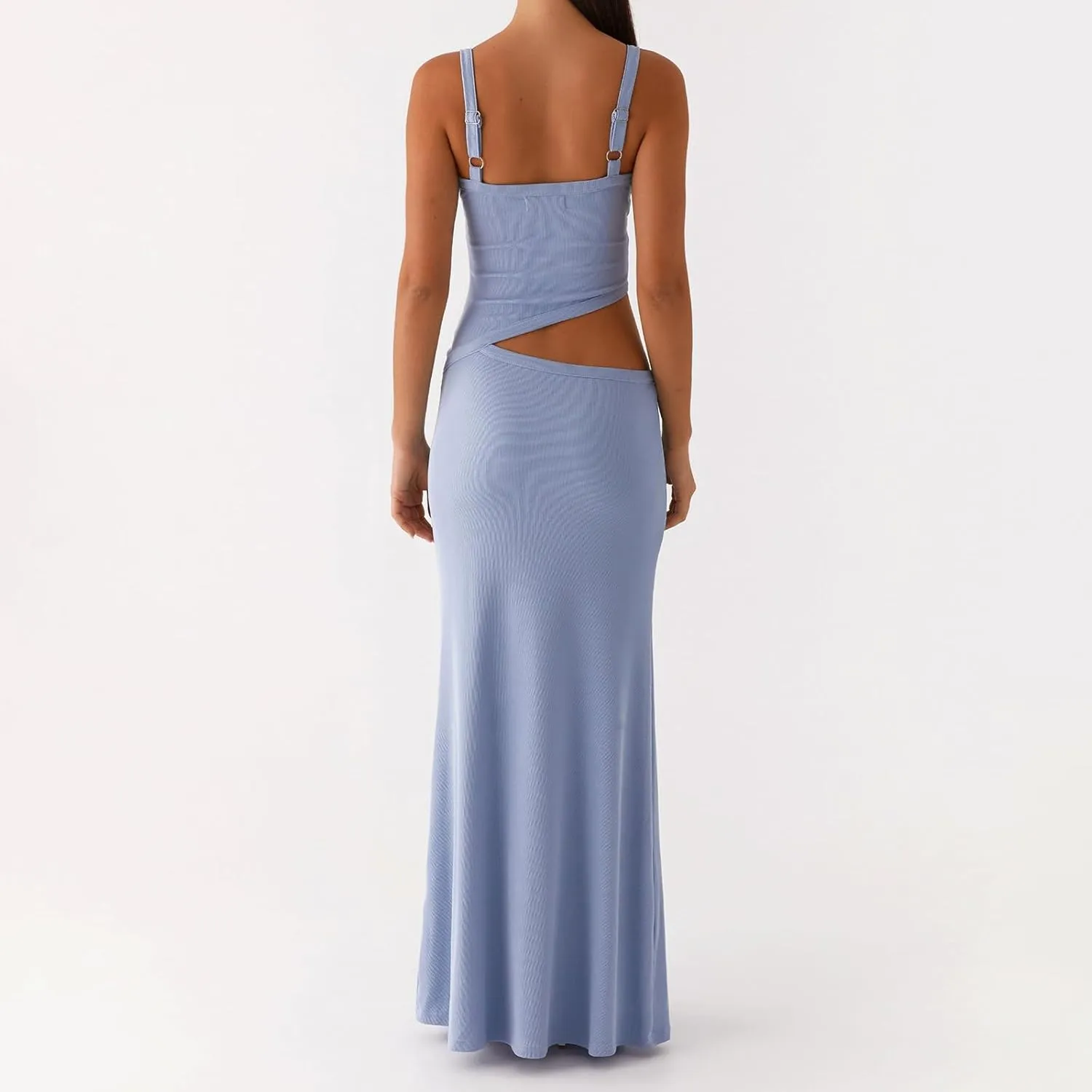 Women Sexy Spaghetti Strap Maxi Dresses Cutout Bodycon Cami Long Slip Dress Sleeveless Backless Slim Fit Cami Dress