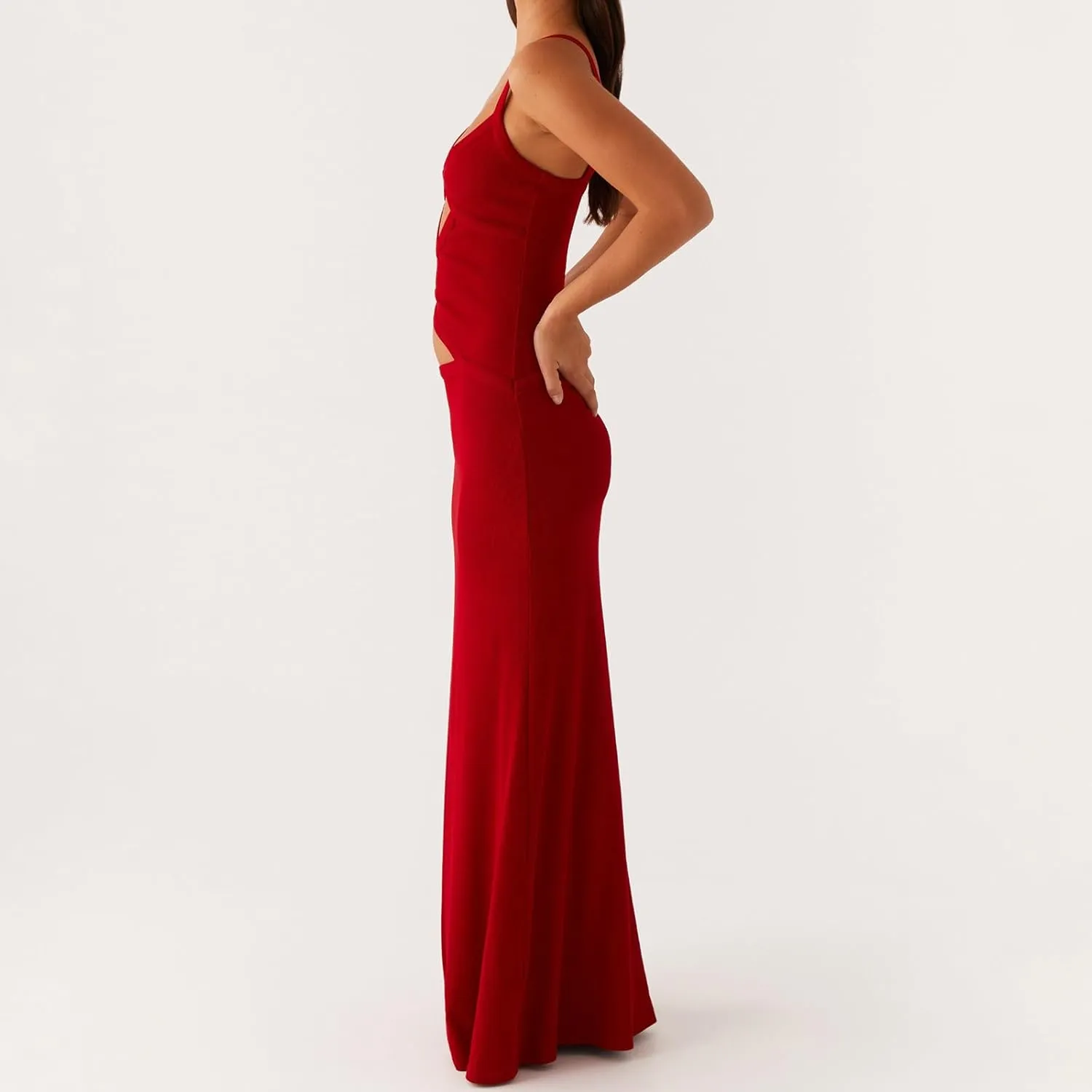 Women Sexy Spaghetti Strap Maxi Dresses Cutout Bodycon Cami Long Slip Dress Sleeveless Backless Slim Fit Cami Dress