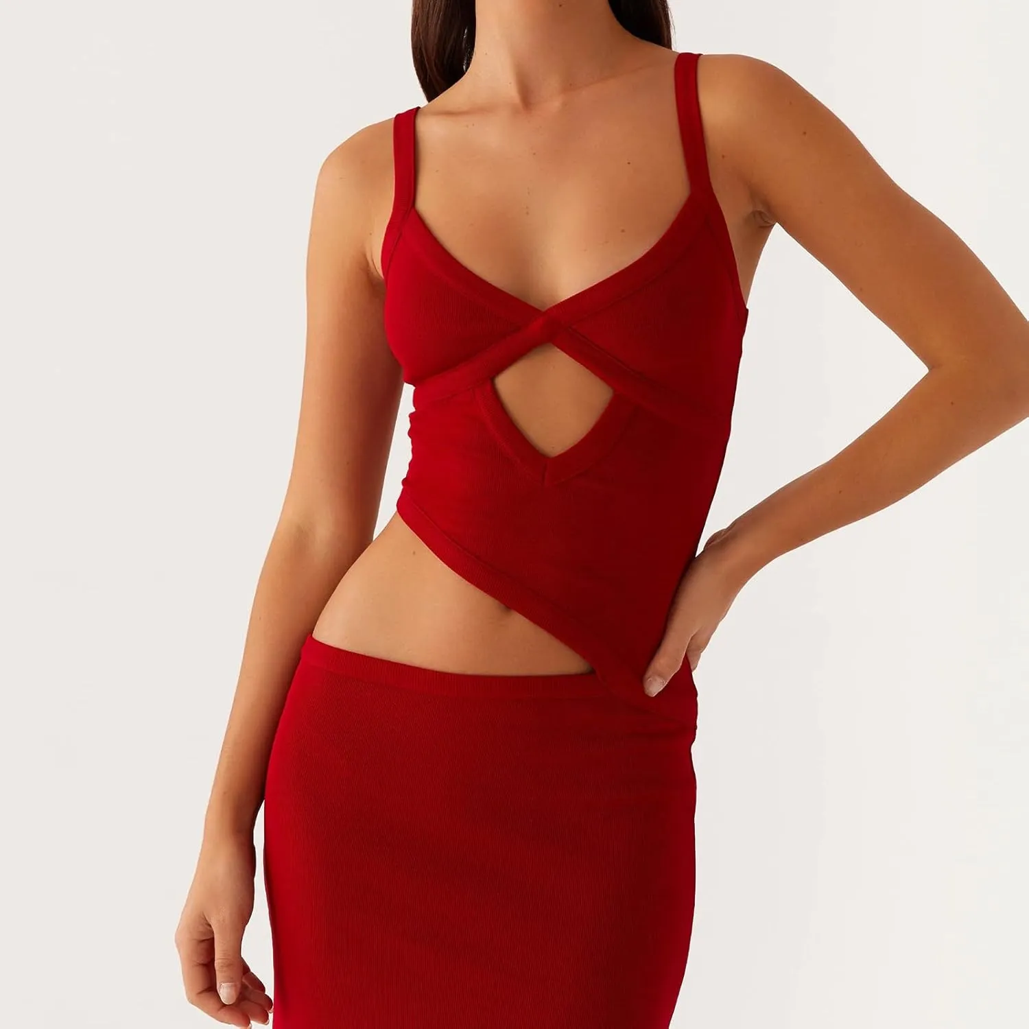 Women Sexy Spaghetti Strap Maxi Dresses Cutout Bodycon Cami Long Slip Dress Sleeveless Backless Slim Fit Cami Dress