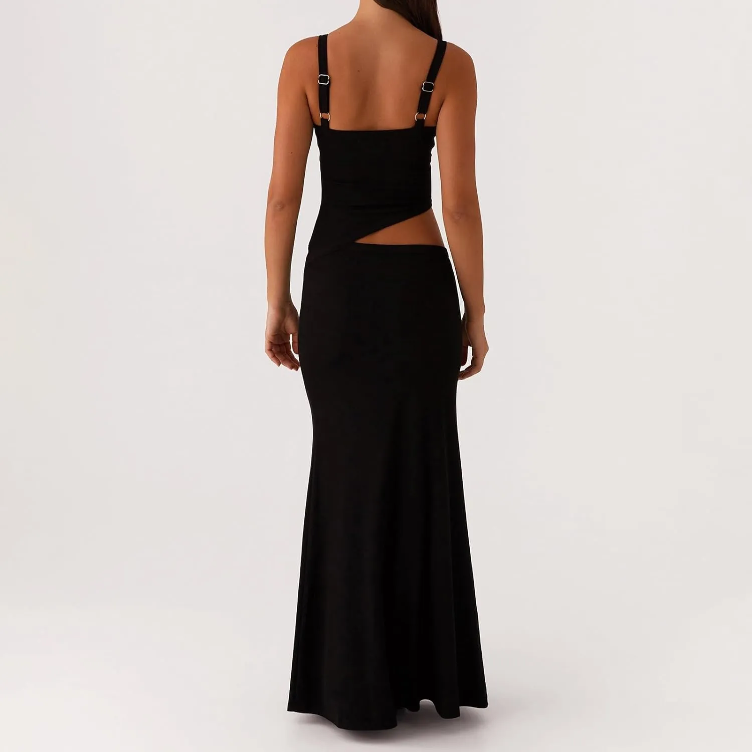 Women Sexy Spaghetti Strap Maxi Dresses Cutout Bodycon Cami Long Slip Dress Sleeveless Backless Slim Fit Cami Dress