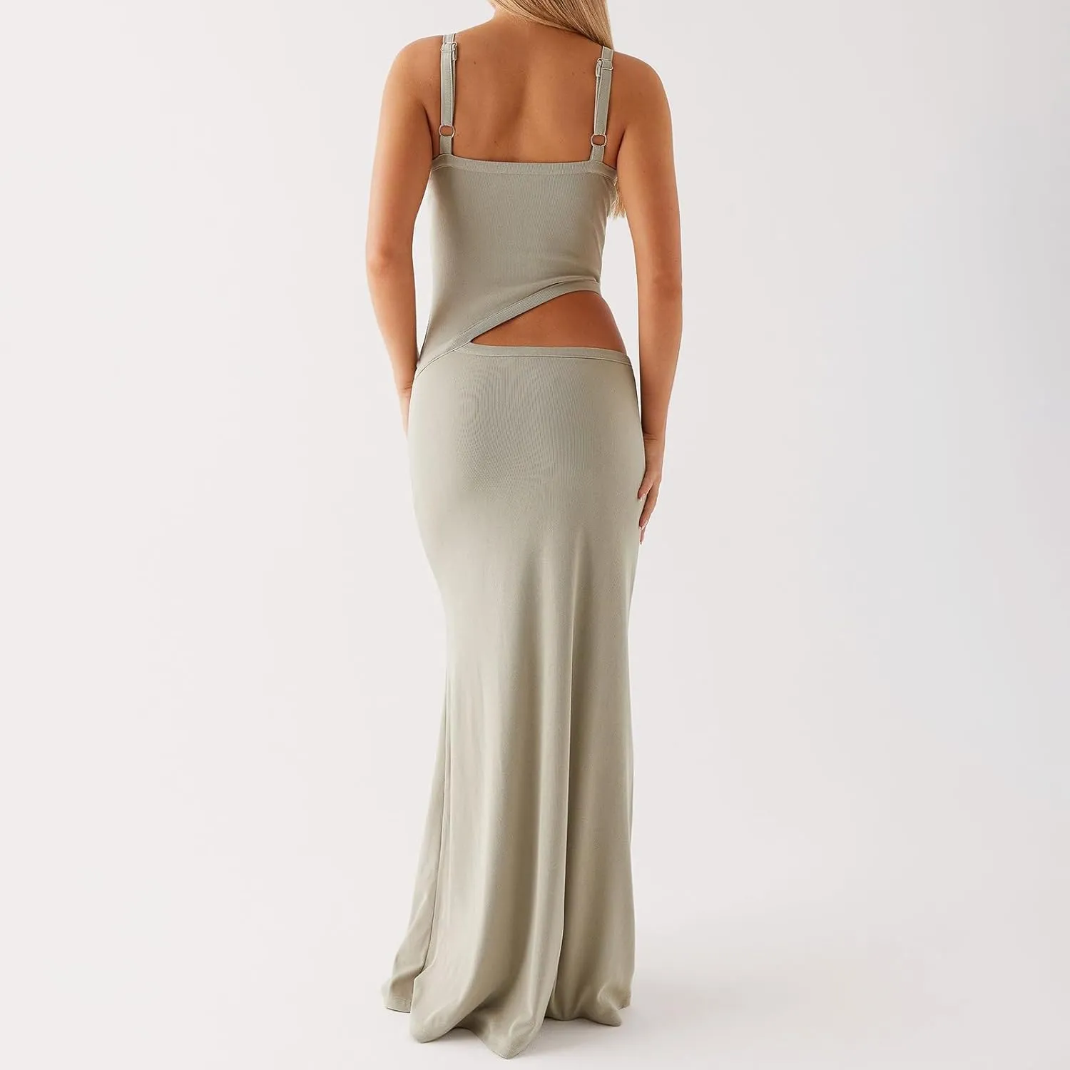 Women Sexy Spaghetti Strap Maxi Dresses Cutout Bodycon Cami Long Slip Dress Sleeveless Backless Slim Fit Cami Dress