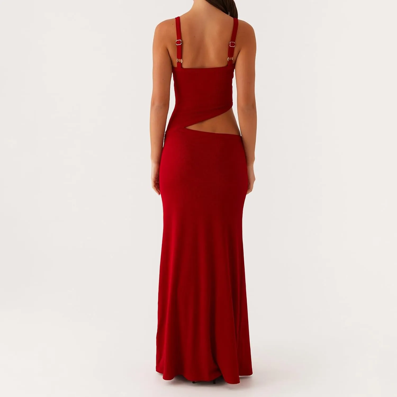 Women Sexy Spaghetti Strap Maxi Dresses Cutout Bodycon Cami Long Slip Dress Sleeveless Backless Slim Fit Cami Dress