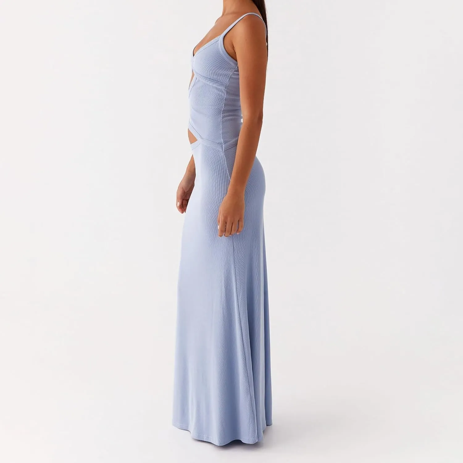 Women Sexy Spaghetti Strap Maxi Dresses Cutout Bodycon Cami Long Slip Dress Sleeveless Backless Slim Fit Cami Dress