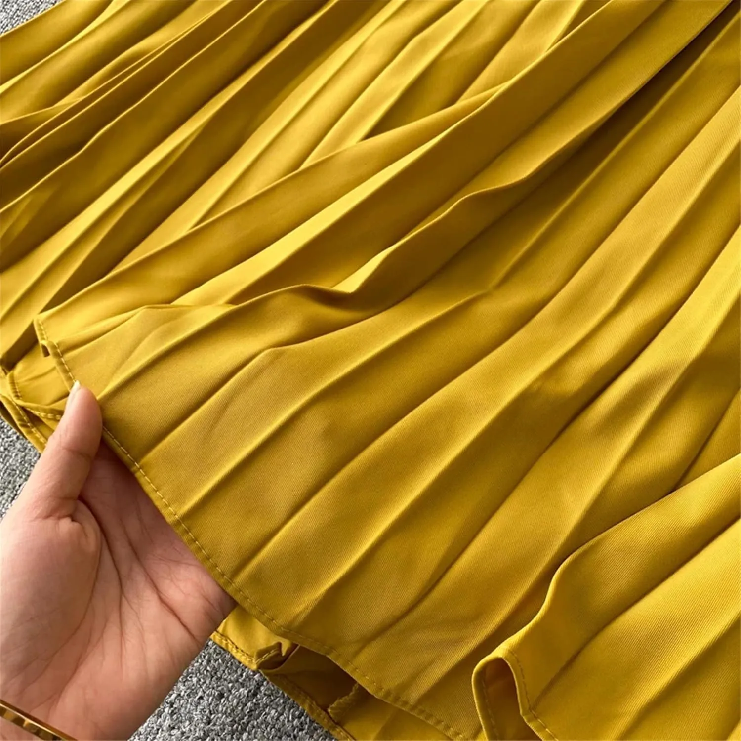 Women Spring Summer Pleated Elegant Puff Sleeve Dress A-Line Chiffon High Waist Belt Beach Vacation Party Dress